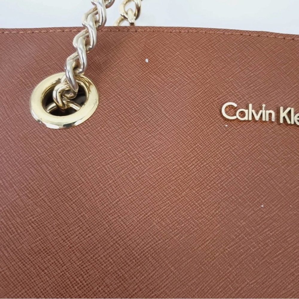 Calvin Klein Large Brown Purse Gold Tone Chain Strap Shoulder Bag 17x10x6